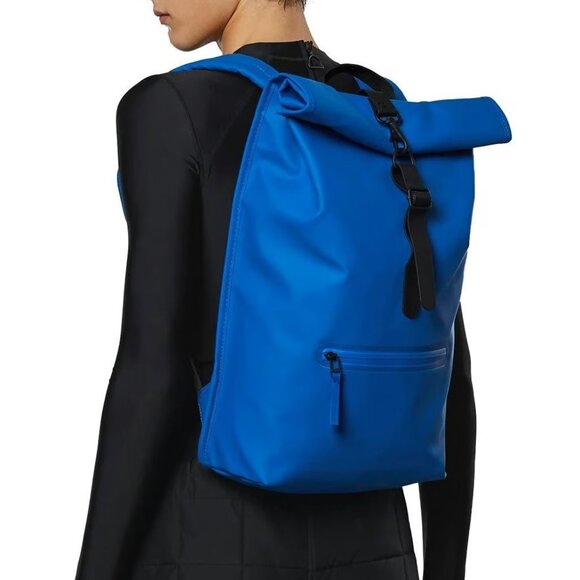 Rains Rolltop Rucksack W3 Waterproof Backpack Waves Blue 19.2"H x 12.8"W x 4.4"D - Picture 4 of 11
